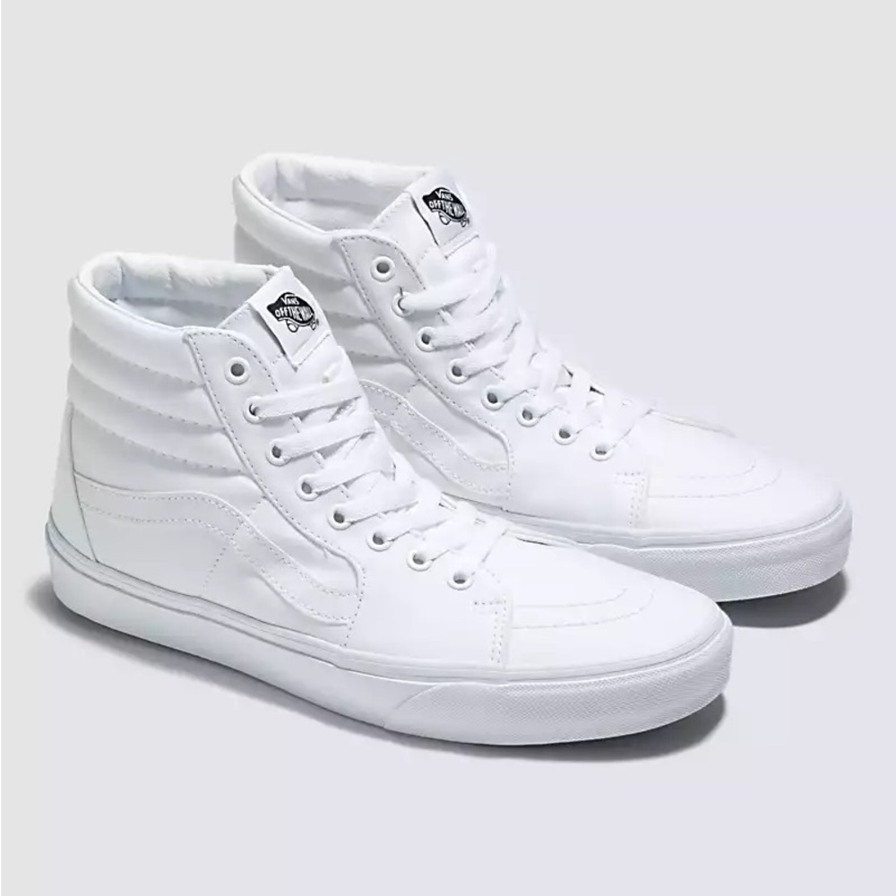 Vans Sk8-Hi White Canvas Sneakers - Size 7.5, Like New